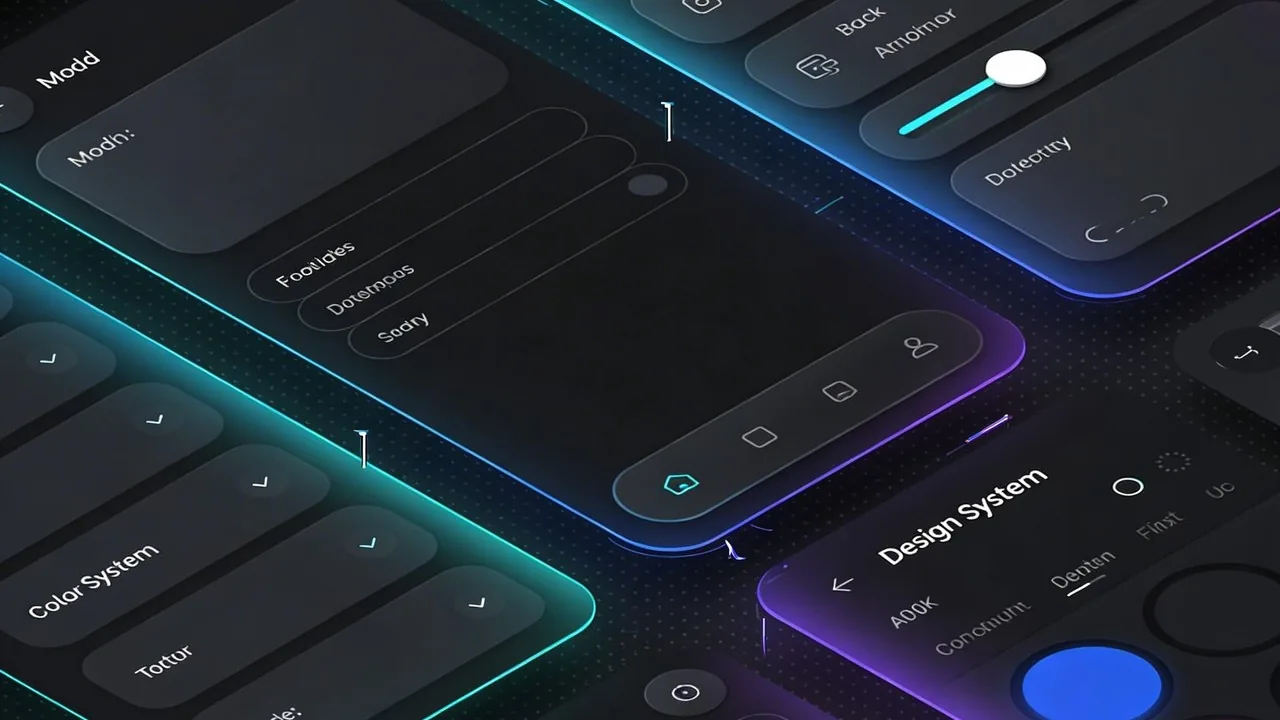 A sophisticated UI kit layout demonstrating how to implement Liquid Glass and glassmorphism in digital products.