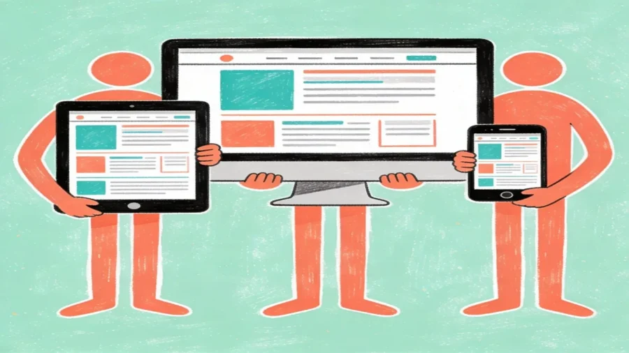 Responsive design showing multiple devices adapting to different screen sizes