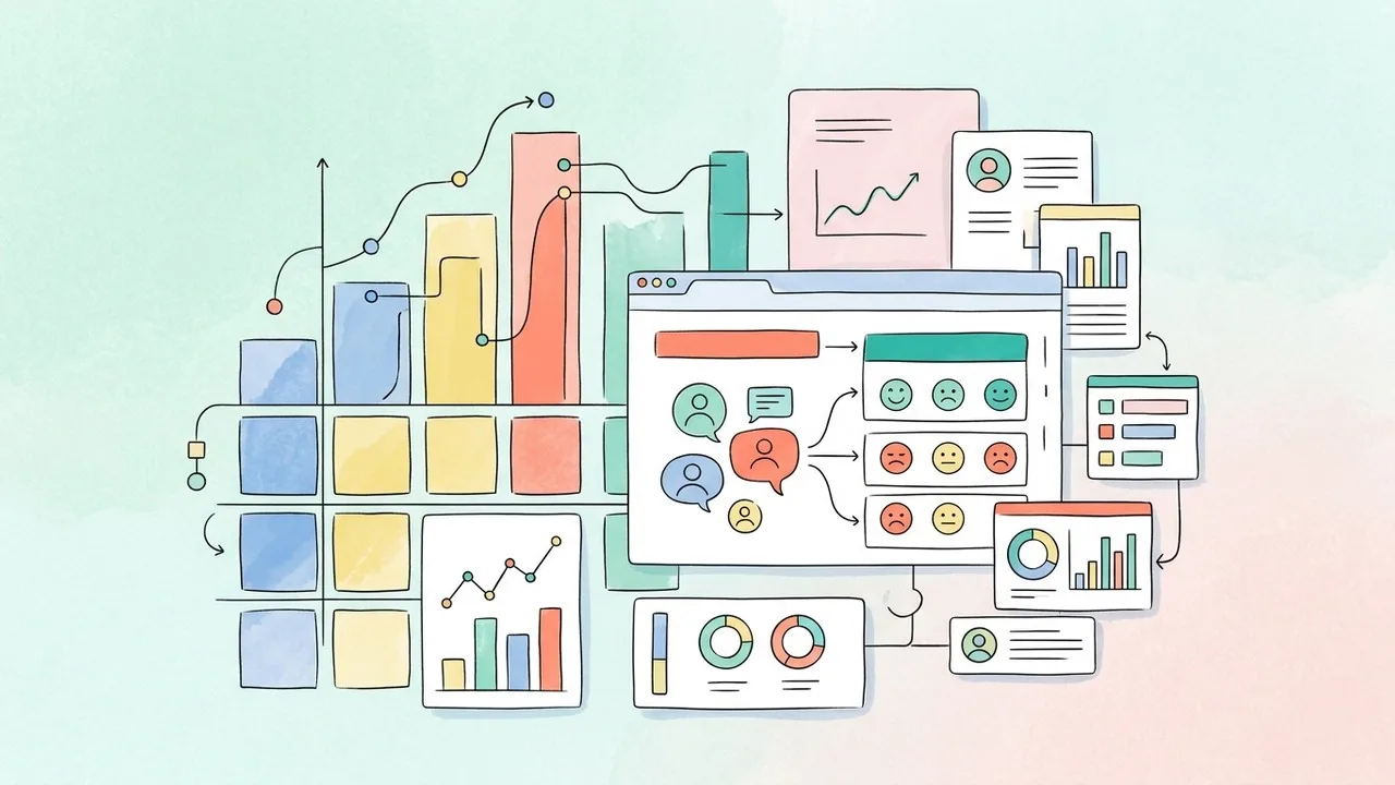 A stylized data visualization and UI grid representing the analytical side of an AI brand strategy.