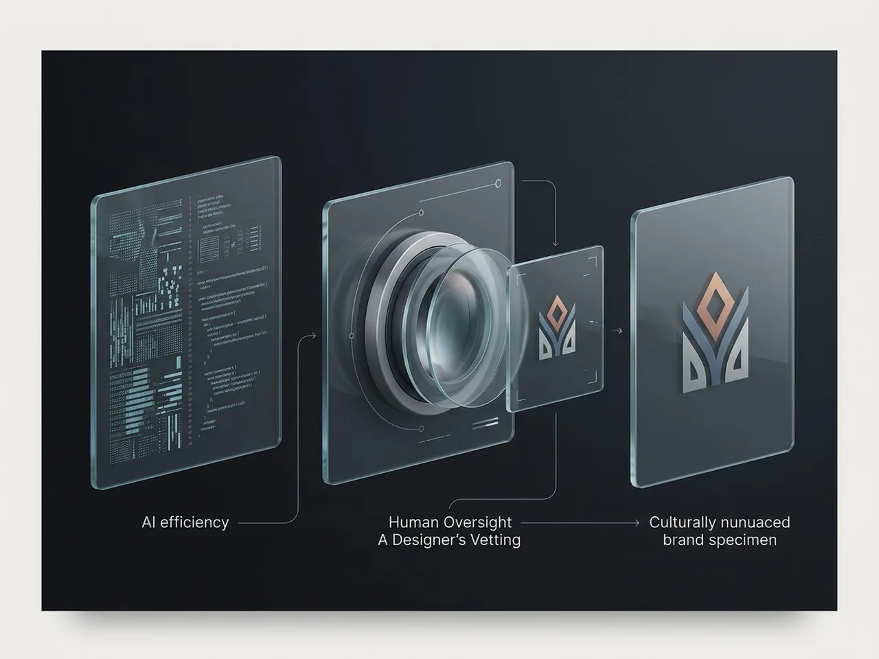 A process diagram showing the human-led refinement of AI branding outputs for better reliability.