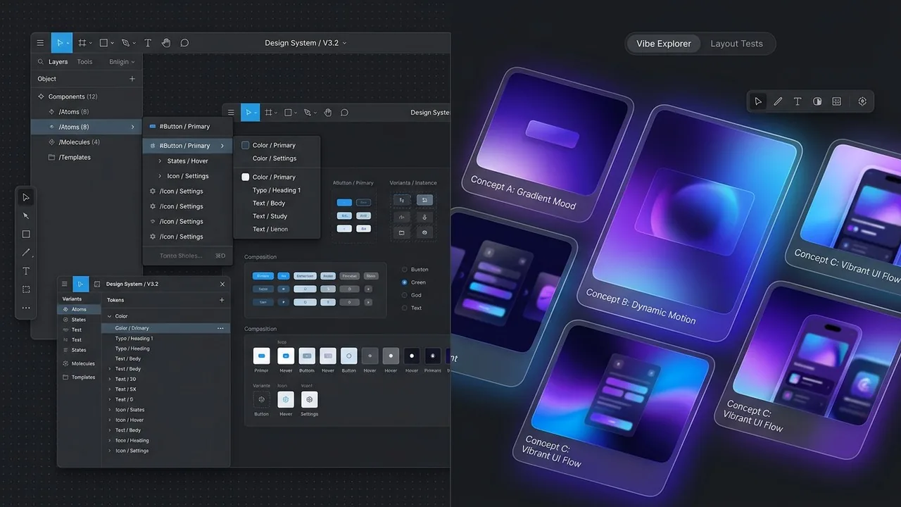 So sánh hệ thống thiết kế Figma có cấu trúc và quy trình vibe design nhanh trong Stitch.