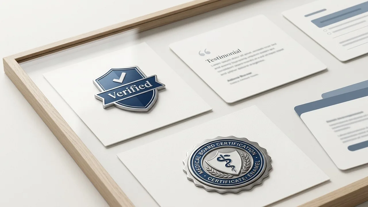 Design elements representing trust and security in a medical website design strategy.