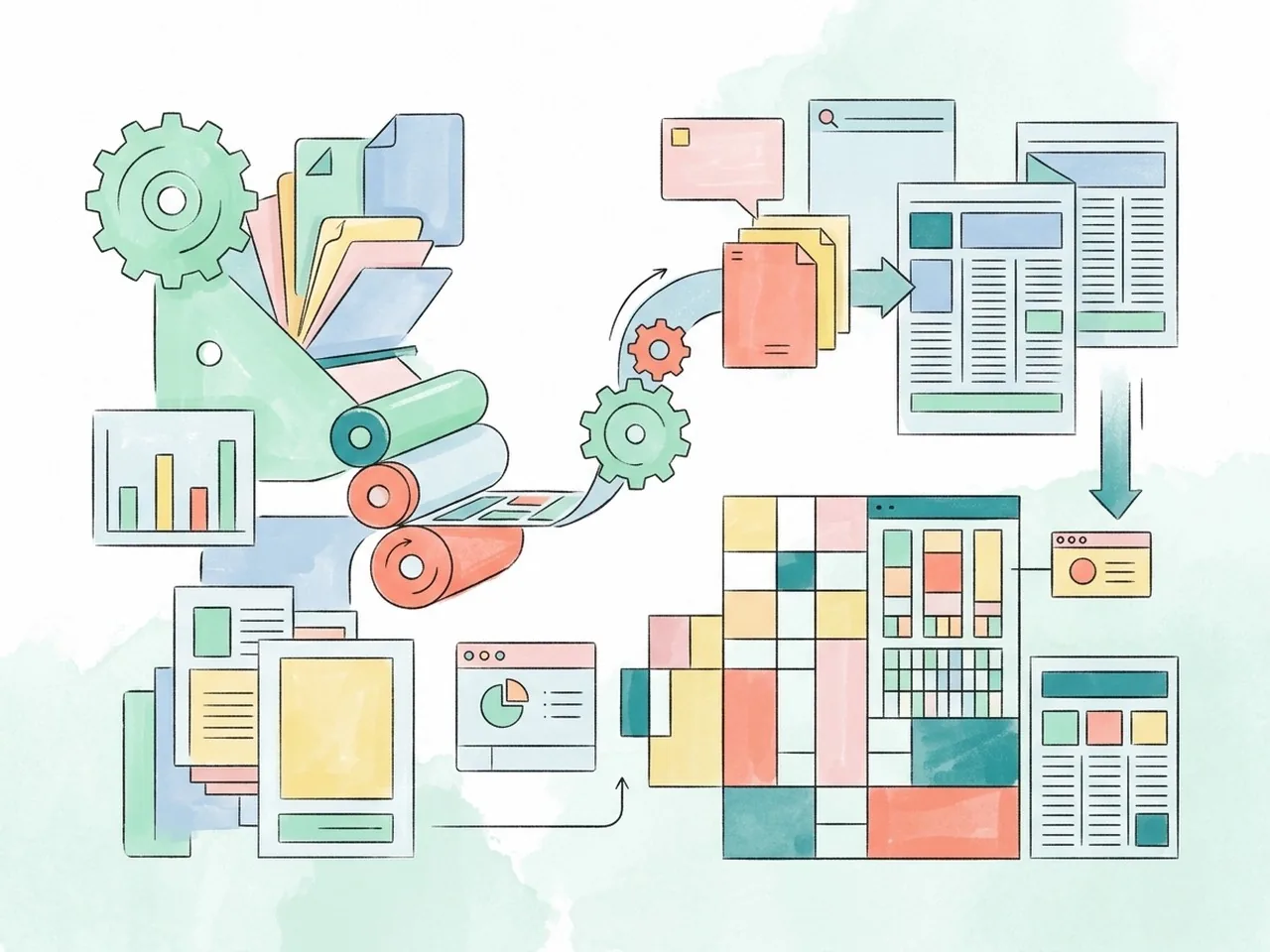 Create a post about the history of Vietnamese typography, use this website as a resource https://vietnamesetypography.com, Editorial illustration of a stylized printing press symbolizing the history of Vietnamese typography during the colonial era.