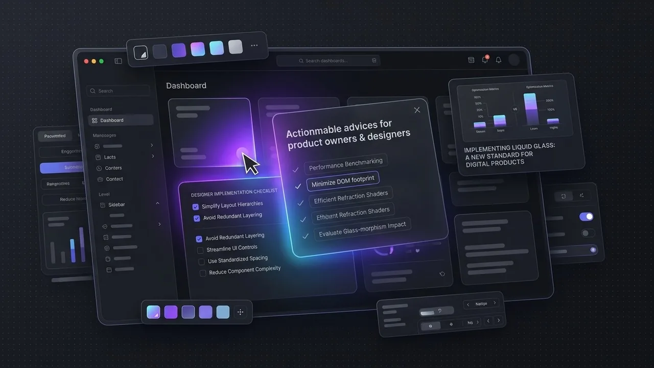 Triển khai bảng điều khiển UI chuyên nghiệp sử dụng tiêu chuẩn thiết kế liquid glassmorphism.