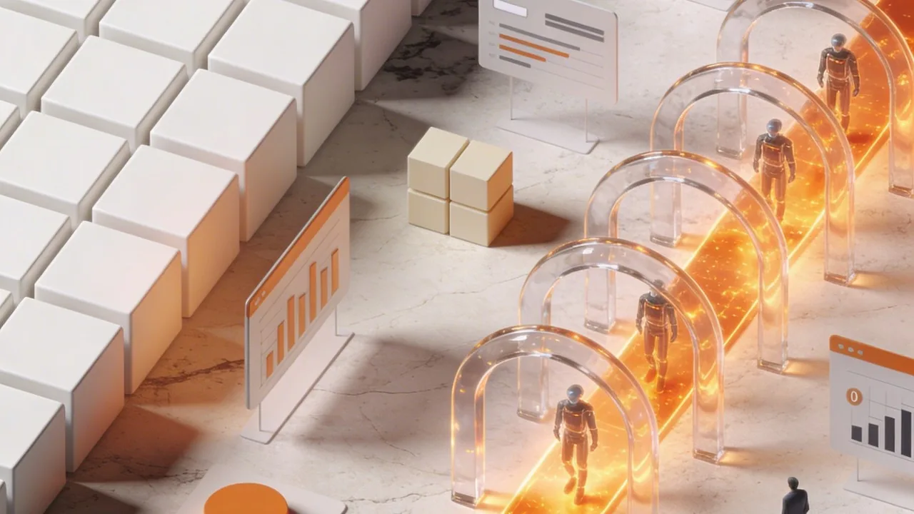 A 3D comparison of rigid grids and fluid paths representing the functional differences in ux vs ax.