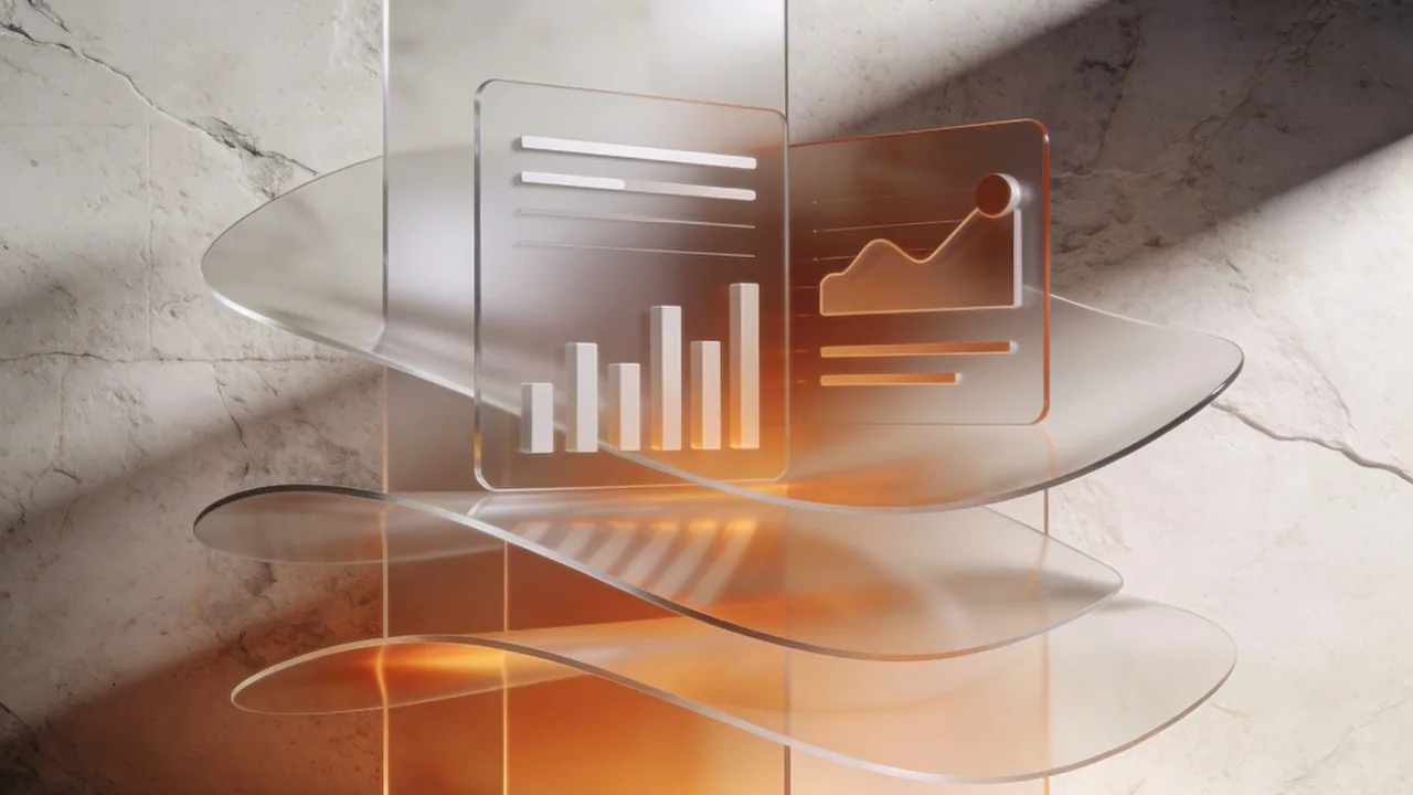 Translucent glass layers and organic lighting effects illustrating the Liquid Glass design language in the context of ux vs ax.