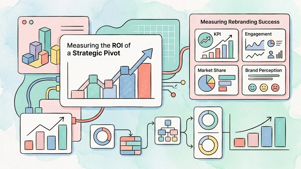 Data visualization and charts showing success metrics to track after deciding when to rebrand.