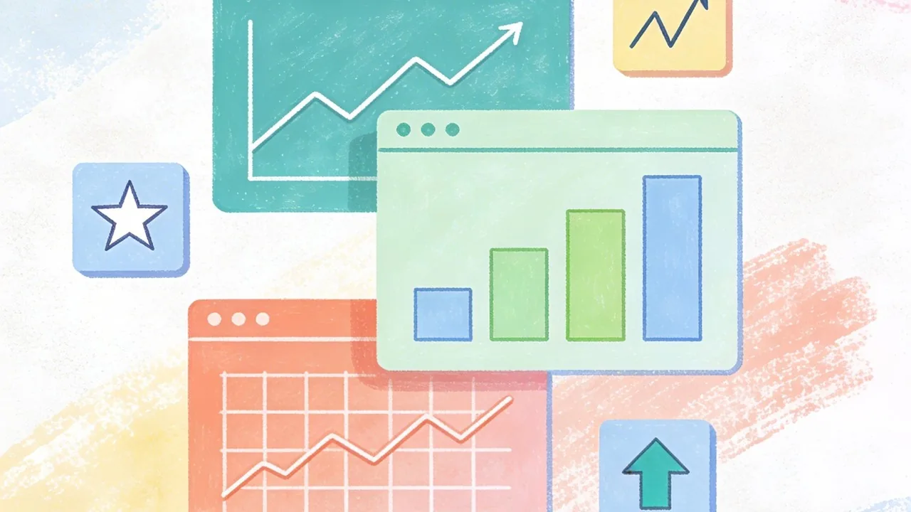 A design-focused illustration of data charts and KPIs used to measure success after deciding when to rebrand.