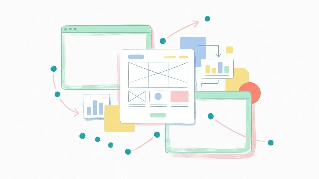 Hình minh họa khái niệm UI trừu tượng cho thấy cách thiết kế website sạch loại bỏ sự lộn xộn và dẫn dắt sự chú ý của người dùng.
