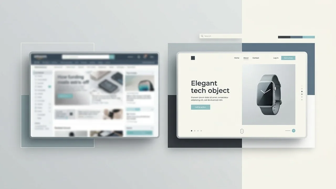 A side-by-side comparison demonstrating how white space enhances a clean website design for better conversion.