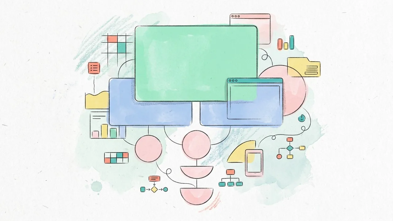 Hình minh họa biên tập cho thấy hệ thống phân cấp thị giác và các yếu tố phân lớp như một quy tắc của thiết kế website sạch.