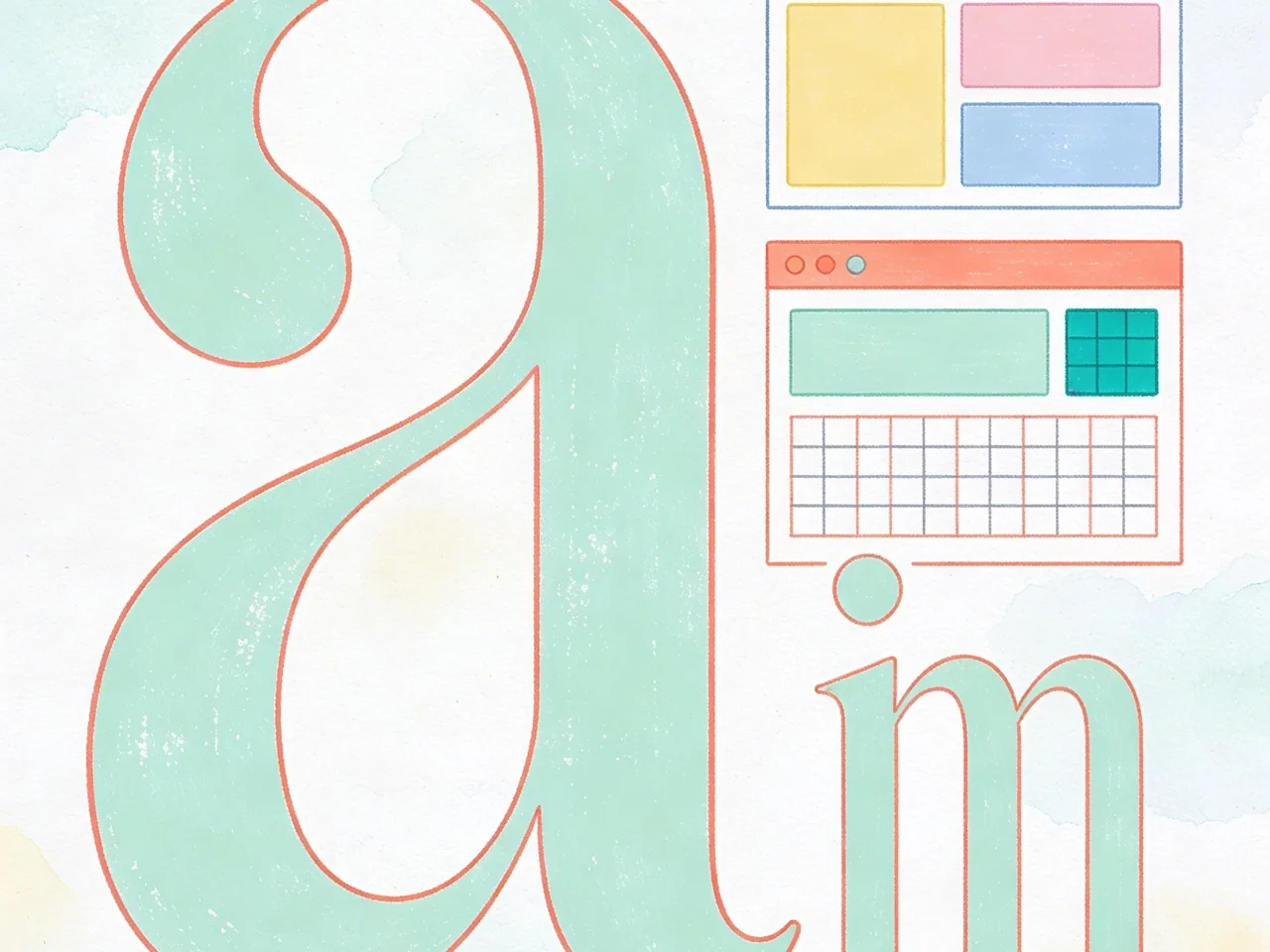 An abstract blueprint of font anatomy and styles used in typography in web design.