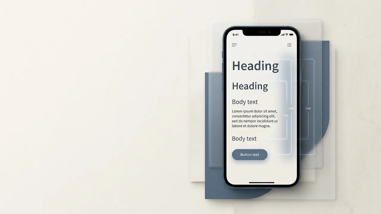 Bản mô phỏng thiết bị di động cao cấp thể hiện typography đáp ứng trong thiết kế web trên màn hình nhỏ.