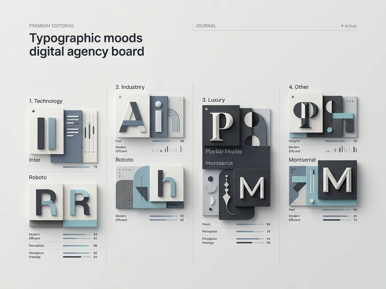 Bảng so sánh chiến lược cho thấy typography trong thiết kế web thay đổi như thế nào giữa các ngành kinh doanh khác nhau.