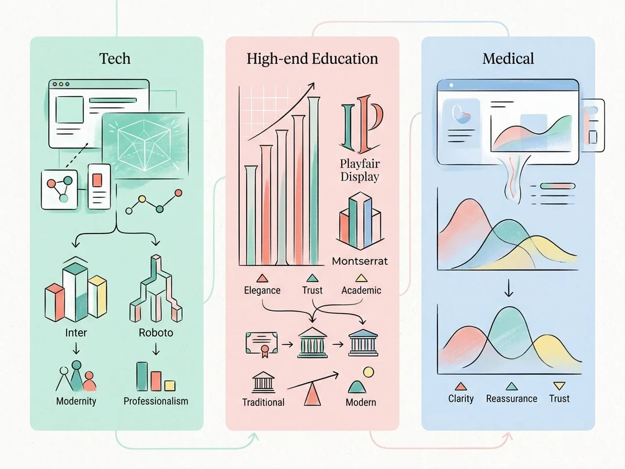 Trực quan hóa các xếp hạng cá tính font chữ khác nhau cho các ngành kinh doanh khác nhau trong typography thiết kế web.