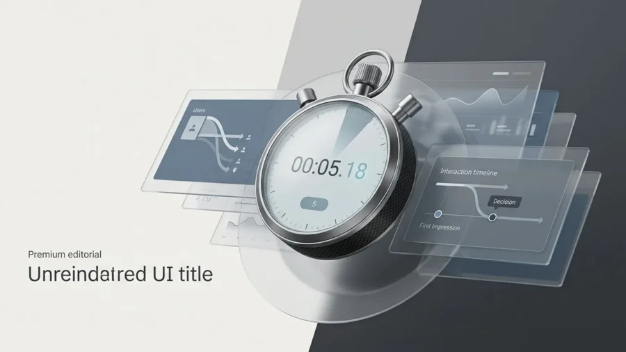 A conceptual digital stopwatch at the 5-second mark representing the critical window for website bounce rate optimization.