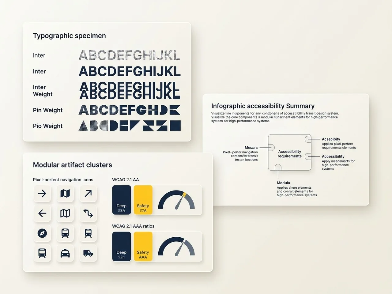 A typographic and color specimen sheet detailing the core components of a transit design system.