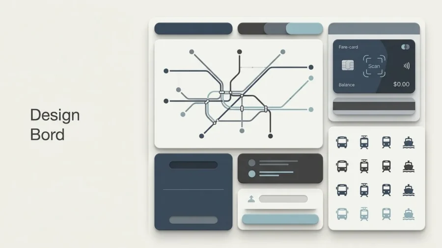 A sophisticated modular specimen board showing the architecture of a comprehensive transit design system.