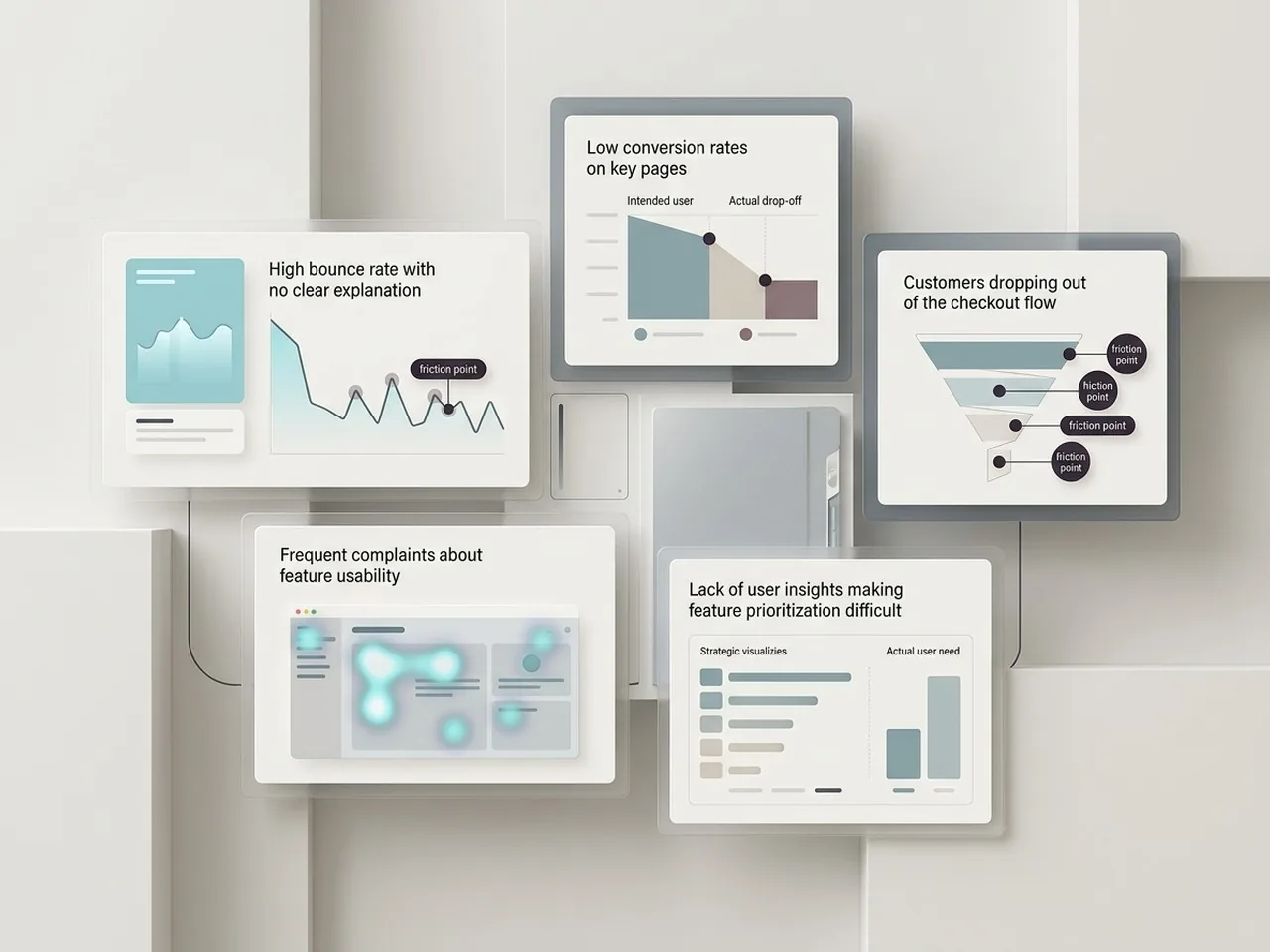 A modular data visualization displaying diagnostic signs for a small business in need of ux research.