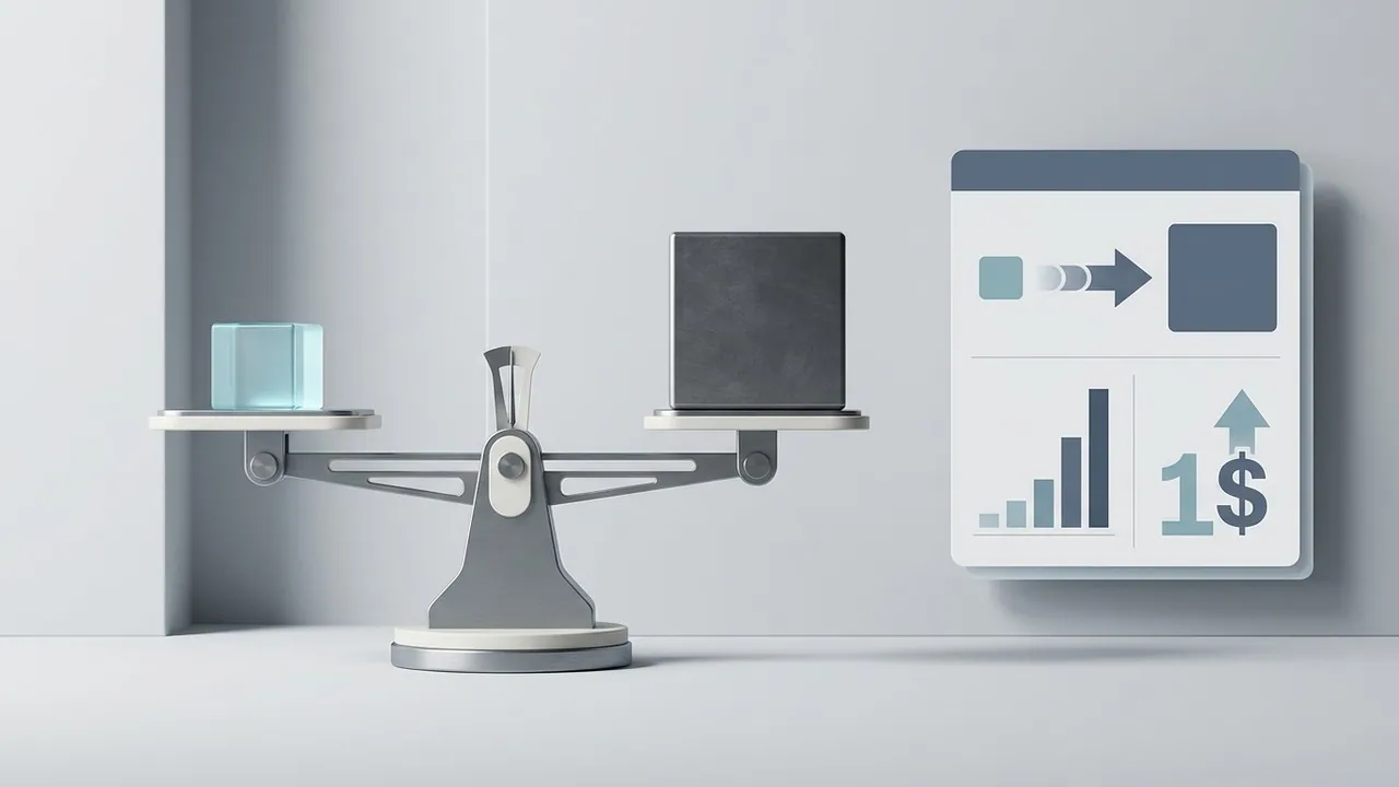A minimalist scale showing the high ROI of UX research for small business growth.