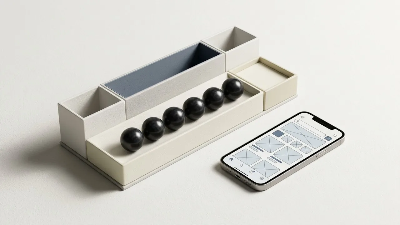 Five symbolic spheres representing the five-user rule in UX research for small business.