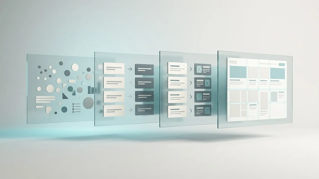 A visual transition from raw data to clean web design as part of UX research for small business.