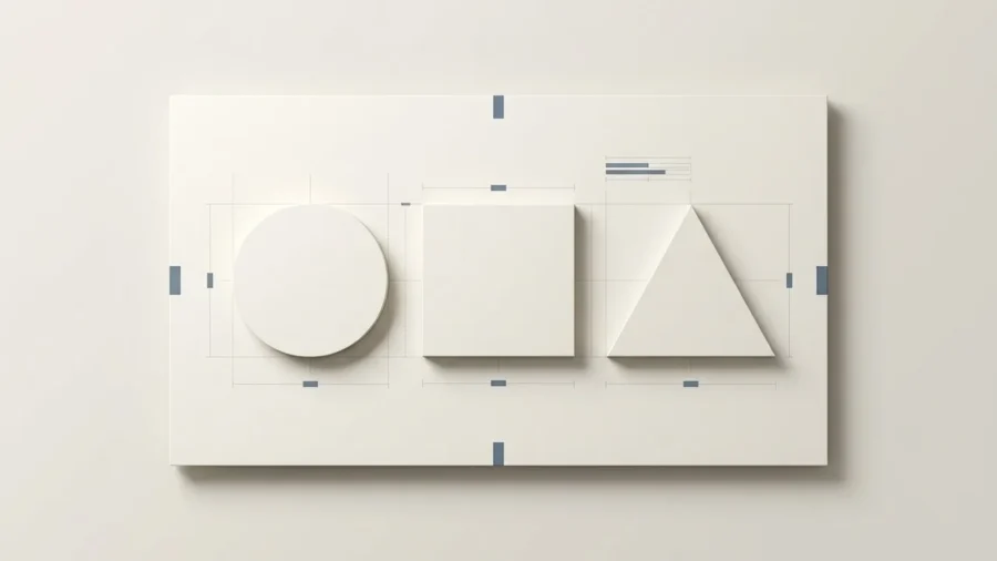 A premium architectural specimen board showcasing the fundamental shapes used in Geometric Logo Design.