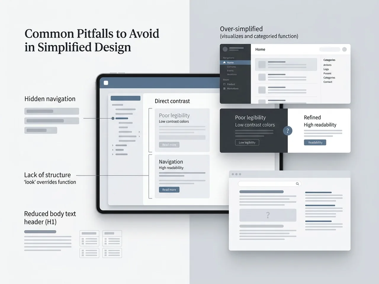 A premium design specimen showing the importance of contrast in clean web page design to avoid common pitfalls.