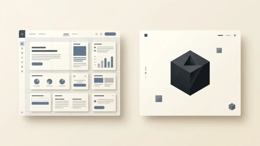 A side-by-side comparison of clean web page design and minimalist layout principles in a premium editorial style.