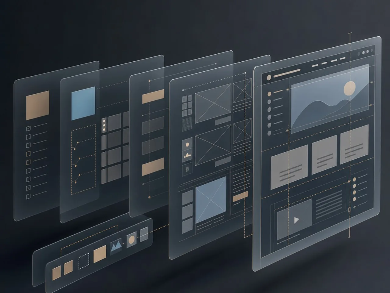 A structural wireframe process sequence created using an ai prompt for expert web design.