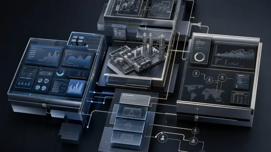 A modular architectural grid representing the strategic depth of a b2b web design agency.
