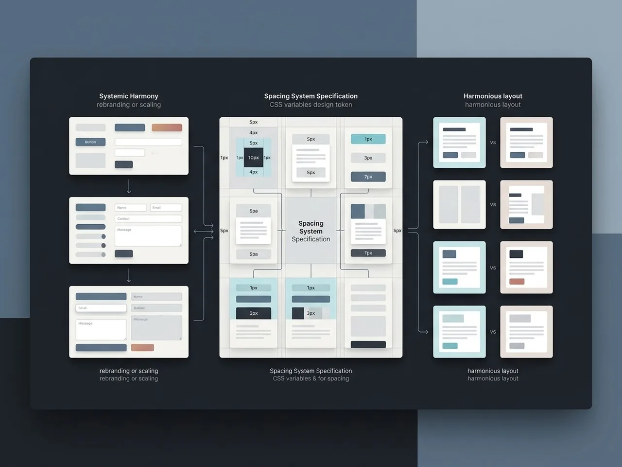 A design system grid layout showing a systematic approach to maintaining consistent css white space across a professional website.