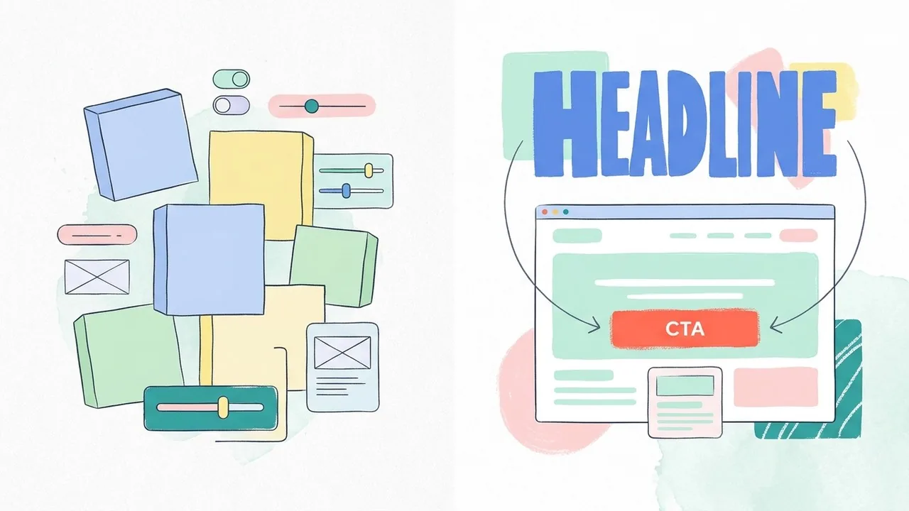 A comparison of UI elements showing how size and contrast contribute to landing page hierarchy.